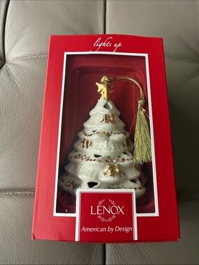 Lenox White and Gold Ceramic Light-Up Tree Ornament with Tassel *